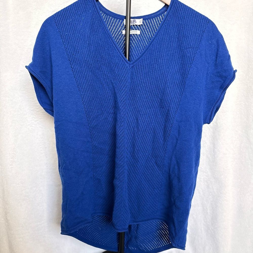 Vince Cobalt Blue 100% Cashmere Mesh Knit V Neck Sweater Top XXS
